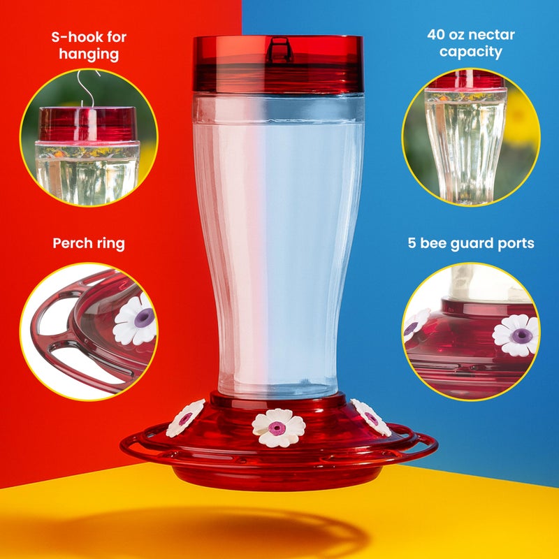 More Birds Bird Health+ Big Gulp Hummingbird Feeder, Glass Hummingbird Feeders for Outdoors, 5 Feeding Stations, 40 Ounces - Image 3